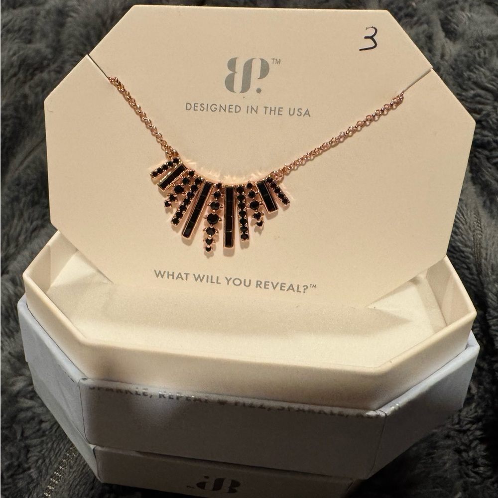 BP Rose Gold Fan Pendant Necklace with Black Accents
